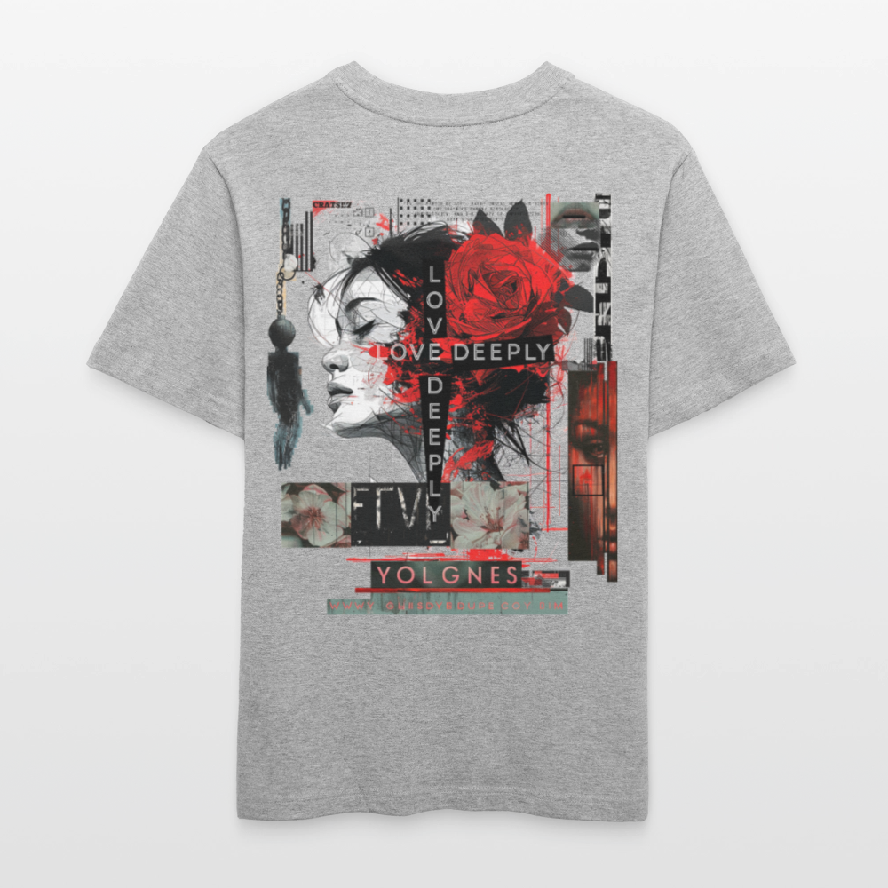 Dracorius, Liebe, 1st | Essential, Relaxed Fit Unisex Bio T-Shirt - Grau meliert
