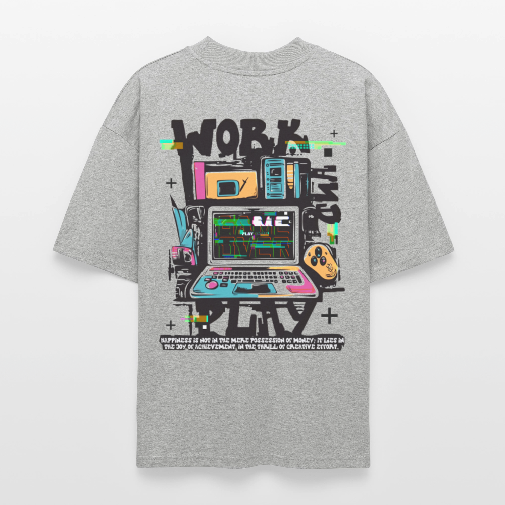Aetherion, Laptop, 1st | Blaster, Oversize Bio T-Shirt, Unisex - Grau meliert