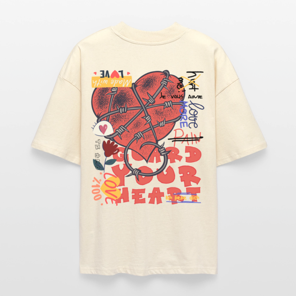 Orvandir, Herz, 1st | Blaster, Oversize Bio T-Shirt, Unisex - Weißgrau