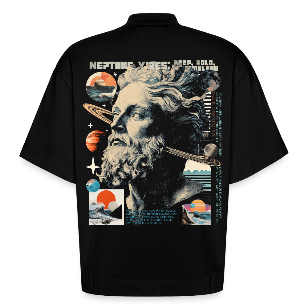 Phoebean, Neptun, 1st | Boxy, Heavyweight Bio T-Shirt, Unisex - SOLID BLACK