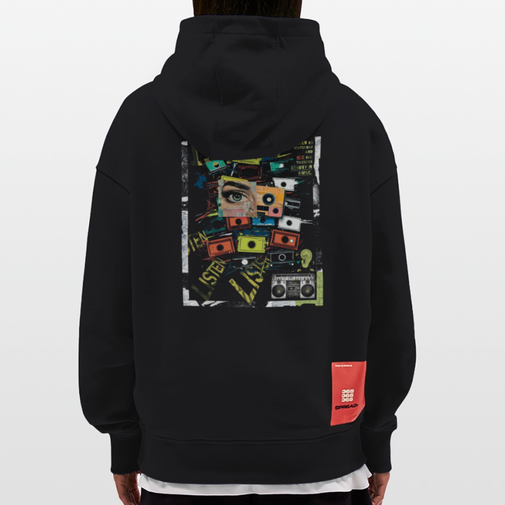 Shahzada, Kassetten, 1st | Heavyweight Oversized Bio Hoodie, Unisex - SOLID BLACK