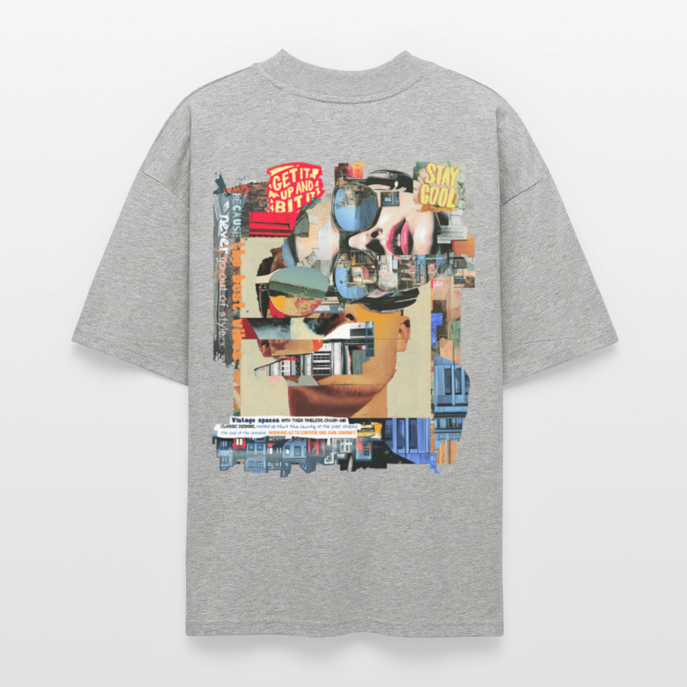 Seraphion2, Gesichter, 1st | Blaster, Oversize Bio T-Shirt, Unisex - Grau meliert