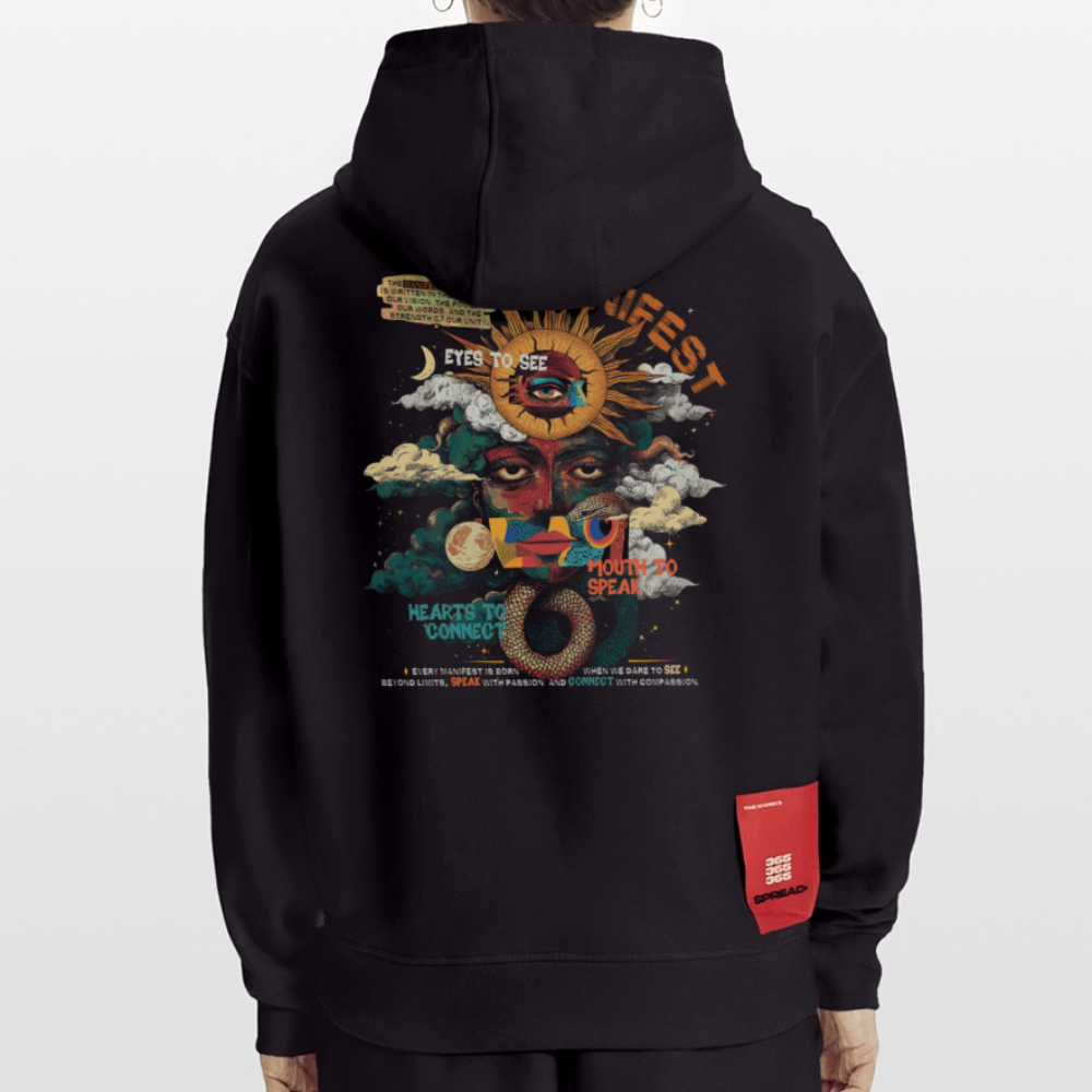 Ruqayya, Sonne, 1st | Heavyweight Oversized Bio Hoodie, Unisex - SOLID BLACK