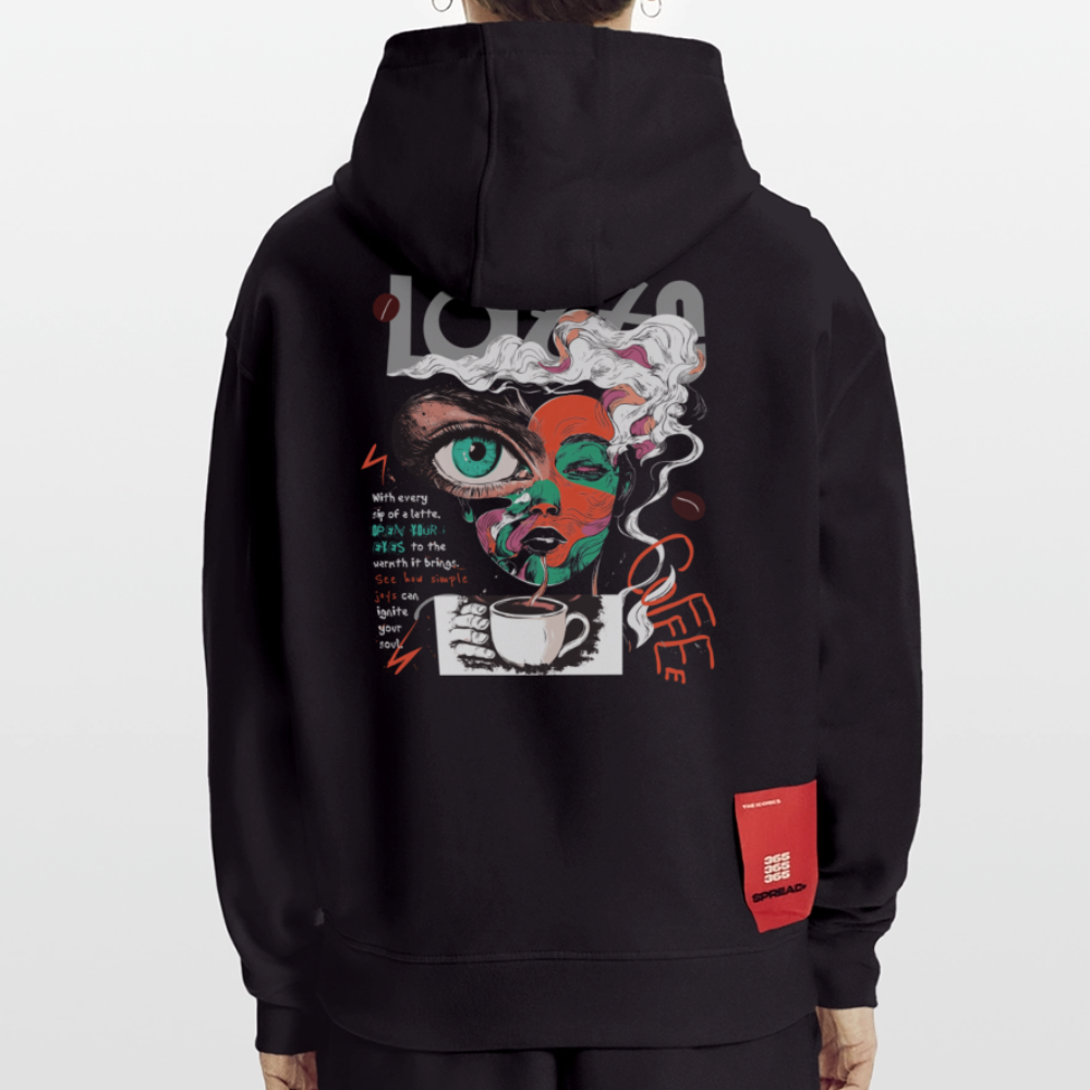 Zalzalak, Kaffee, 1st | Heavyweight Oversized Bio Hoodie, Unisex - SOLID BLACK