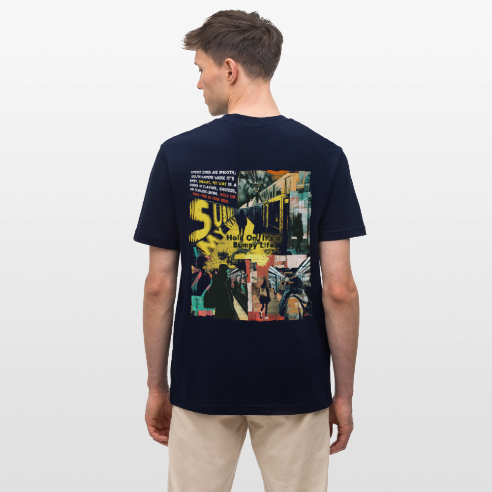 Dionyson, U-Bahn, 1st | Essential, Relaxed Fit Unisex Bio T-Shirt - Navy
