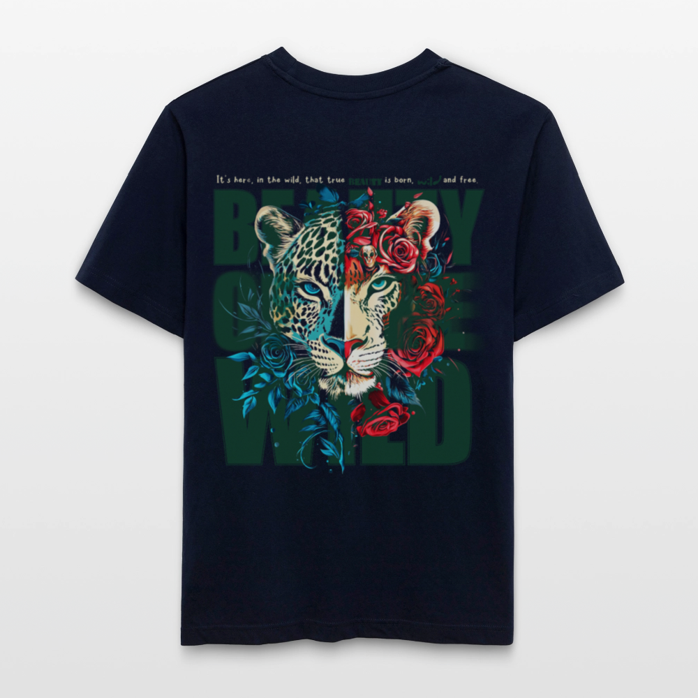 Irise, Leopard, 1st | Essential, Relaxed Fit Unisex Bio T-Shirt - Navy
