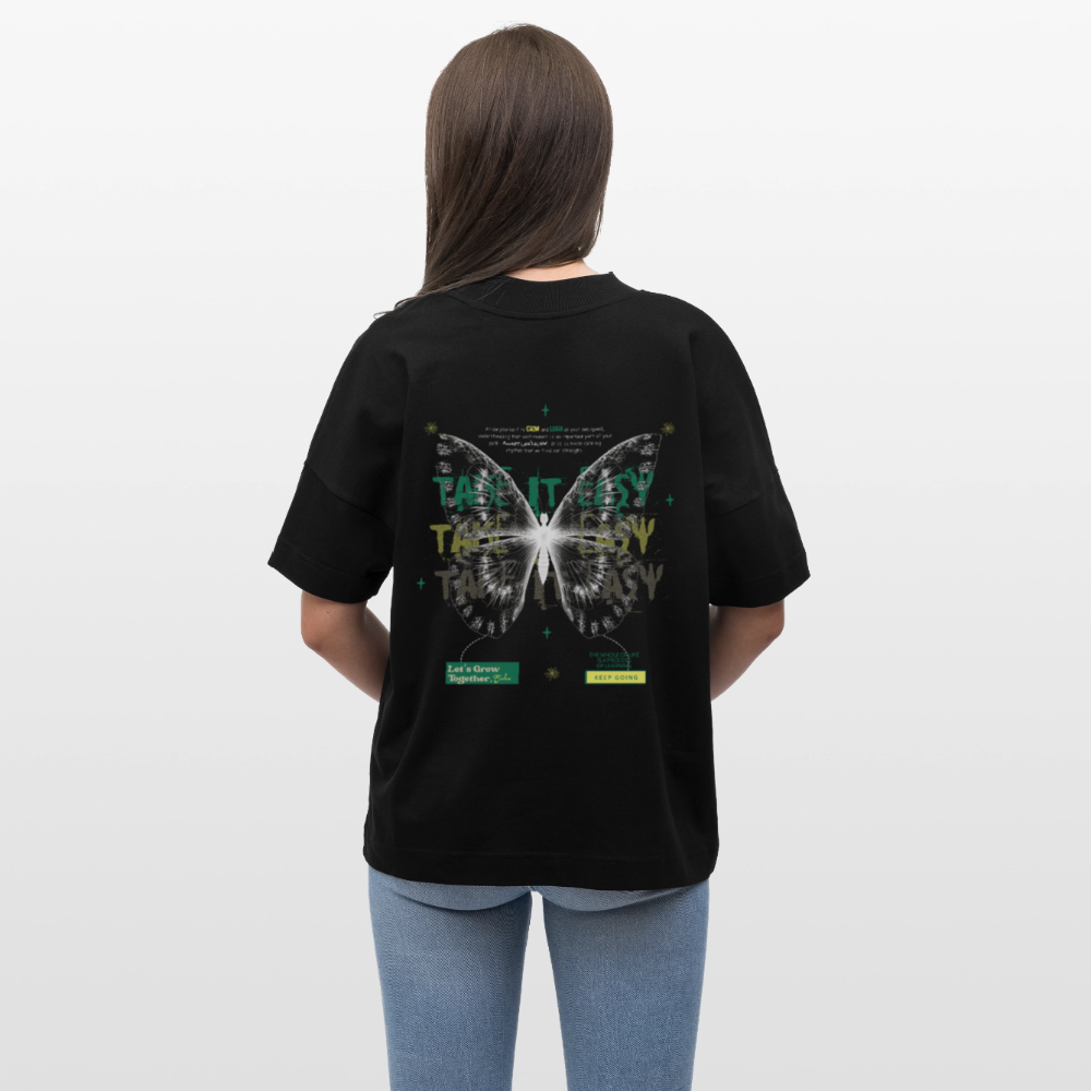 Hesinkar, Schmetterling, 1st | Blaster, Oversize Bio T-Shirt, Unisex - Schwarz