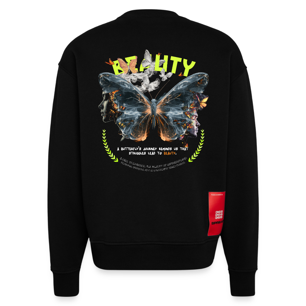 Harith, Schmetterling, 1st | Heavyweight Oversized Bio Sweater, Unisex - SOLID BLACK