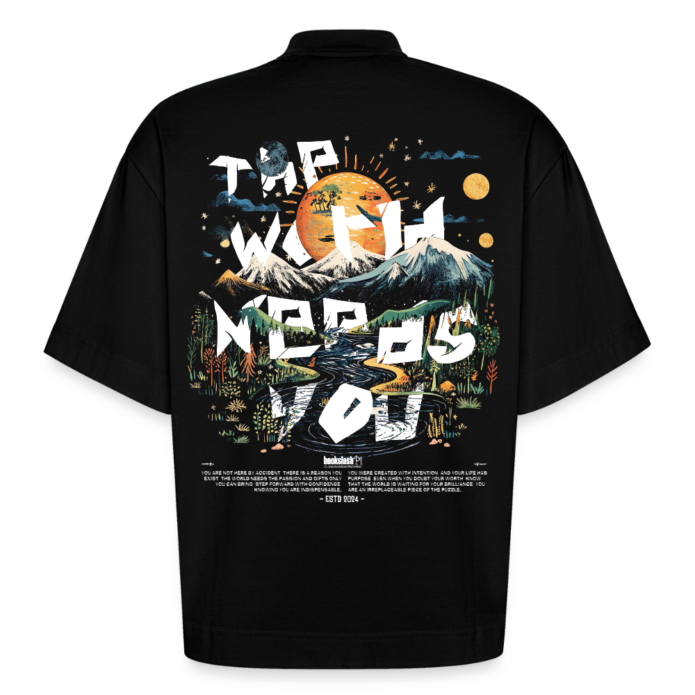 Ereshkigal, Berge, 1st | Boxy, Heavyweight Bio T-Shirt, Unisex - SOLID BLACK
