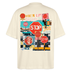 Solvarion, Stopp, 1st | Blaster, Oversize Bio T-Shirt, Unisex - Weißgrau