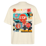 Solvarion, Stopp, 1st | Blaster, Oversize Bio T-Shirt, Unisex - Weißgrau