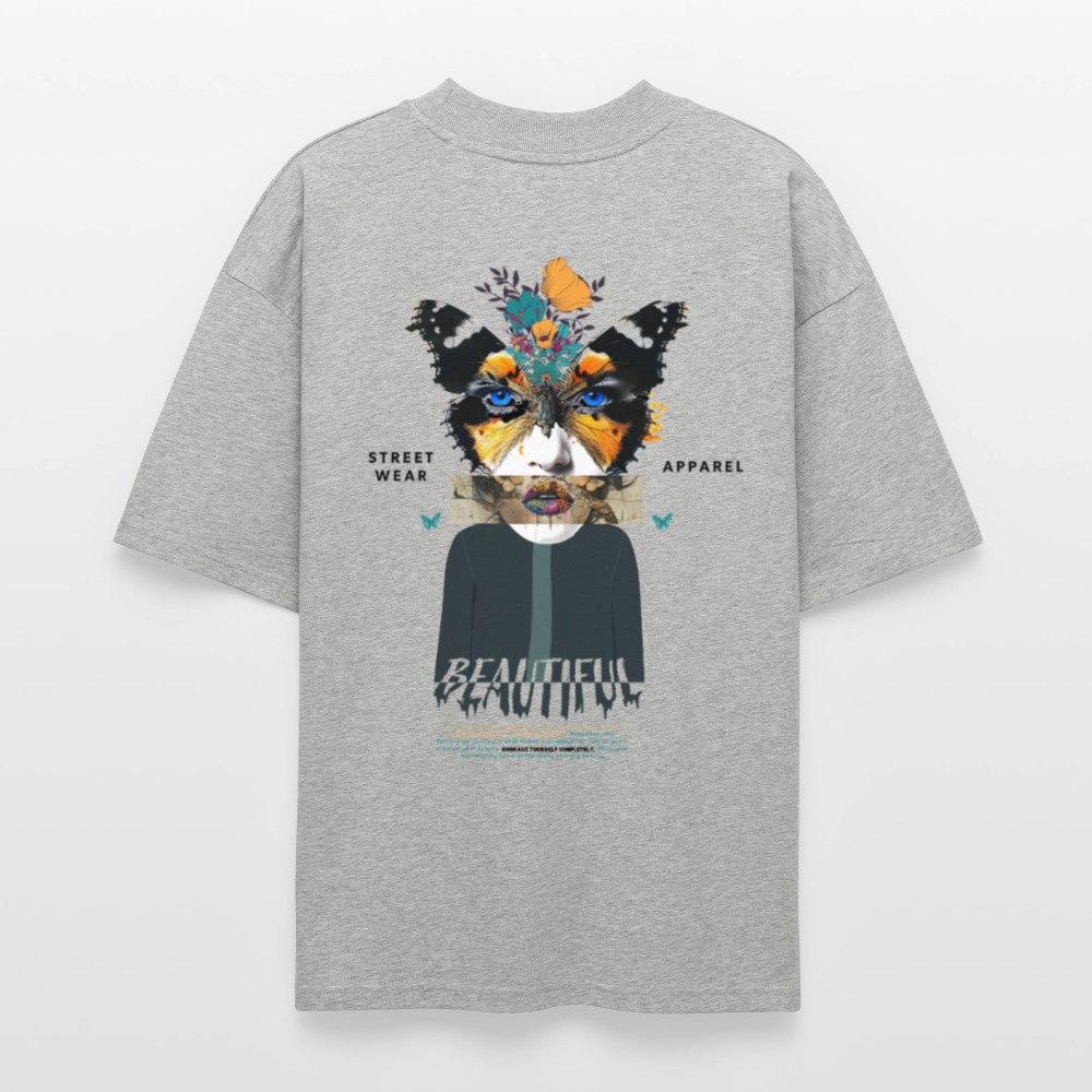 Siriothis, Schmetterling, 1st | Blaster, Oversize Bio T-Shirt, Unisex - Grau meliert