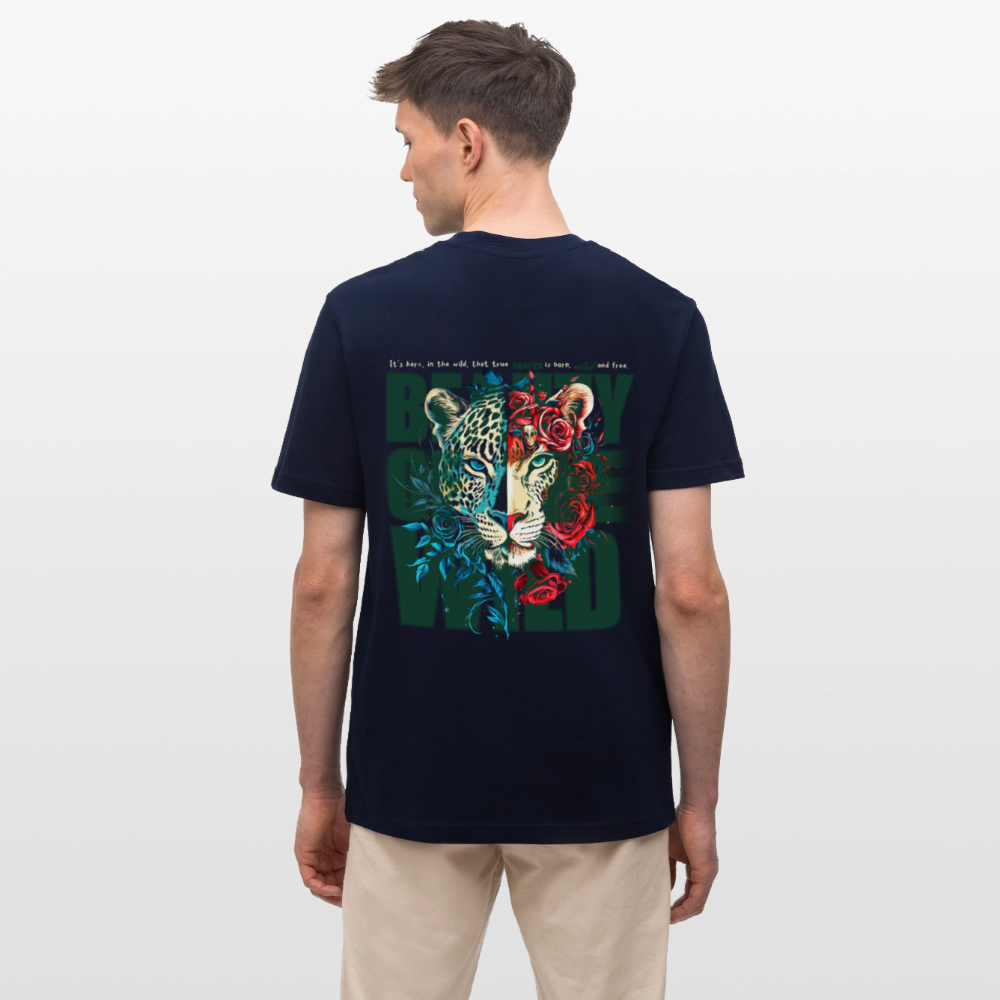 Irise, Leopard, 1st | Essential, Relaxed Fit Unisex Bio T-Shirt - Navy