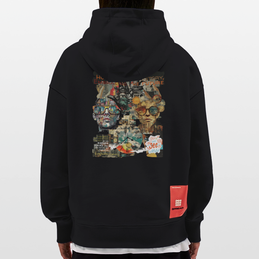 Huitzilopochtli, Gesichter, 1st | Heavyweight Oversized Bio Hoodie, Unisex - SOLID BLACK