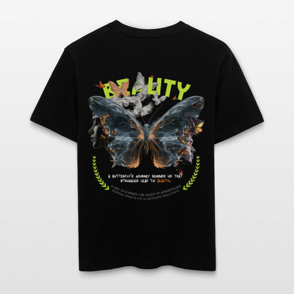 Harith, Schmetterling, 1st | Essential, Relaxed Fit Unisex Bio T-Shirt - Schwarz