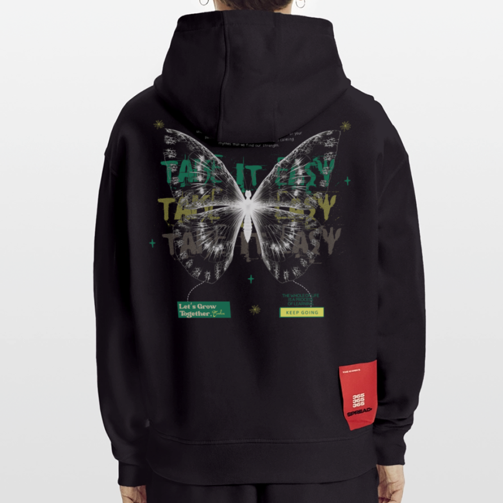 Hesinkar, Schmetterling, 1st | Heavyweight Oversized Bio Hoodie, Unisex - SOLID BLACK