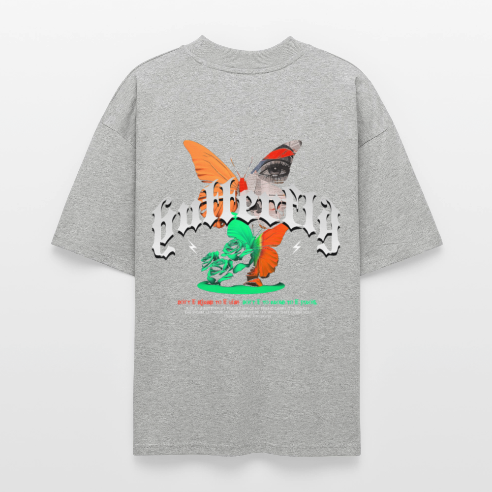 Noşîrêwan, Schmetterling, 1st | Blaster, Oversize Bio T-Shirt, Unisex - Grau meliert