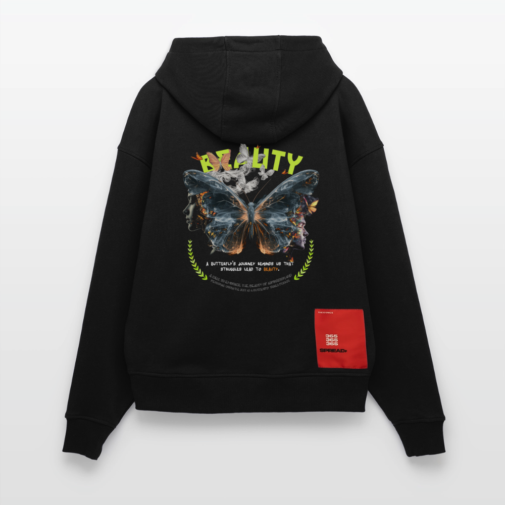 Harith, Schmetterling, 1st | Heavyweight Oversized Bio Hoodie, Unisex - SOLID BLACK