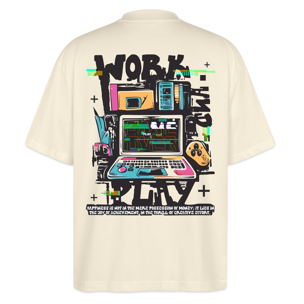 Aetherion, Laptop, 1st | Blaster, Oversize Bio T-Shirt, Unisex - Weißgrau