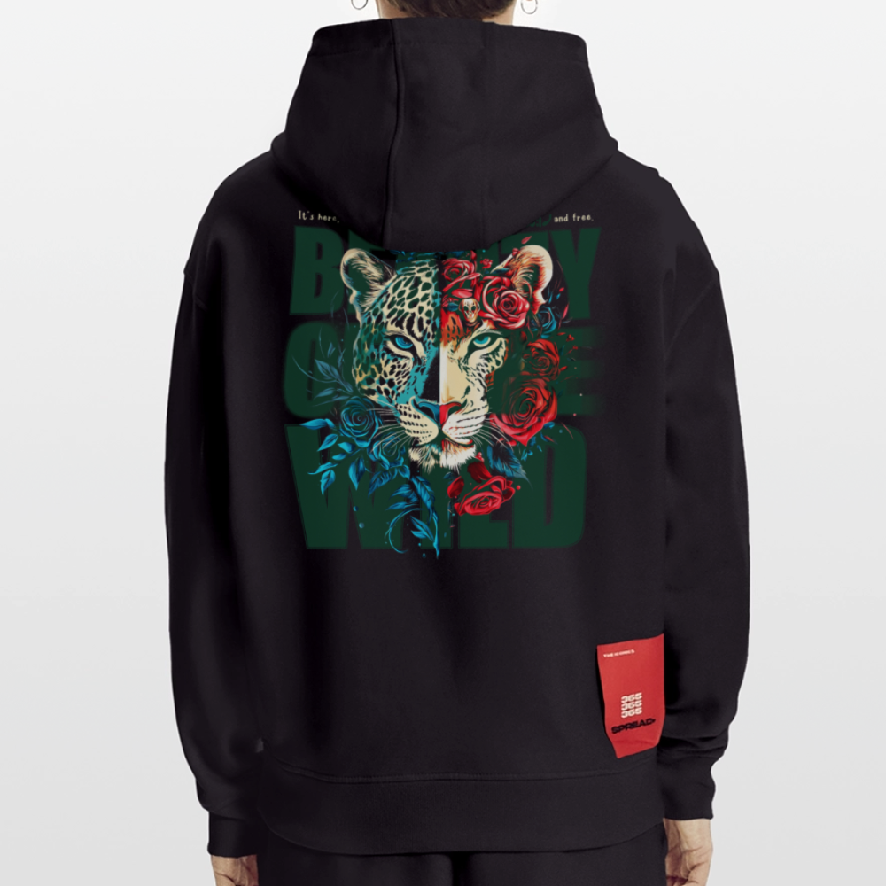 Irise, Leopard, 1st | Heavyweight Oversized Bio Hoodie, Unisex - SOLID BLACK