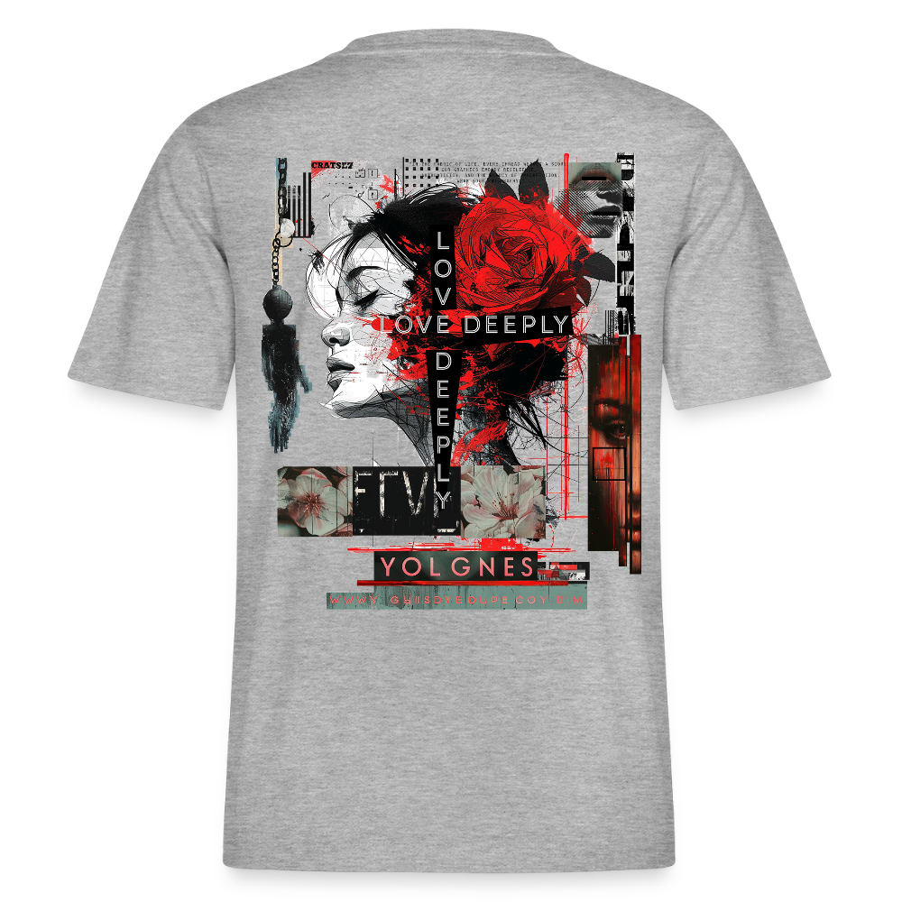 Dracorius, Liebe, 1st | Essential, Relaxed Fit Unisex Bio T-Shirt - Grau meliert