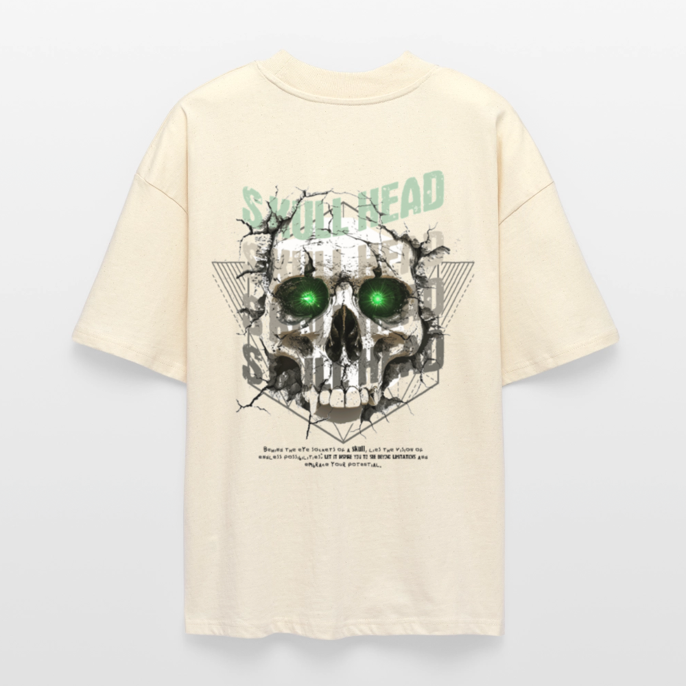 Gliesaron, Totenkopf, 1st | Blaster, Oversize Bio T-Shirt, Unisex - Weißgrau