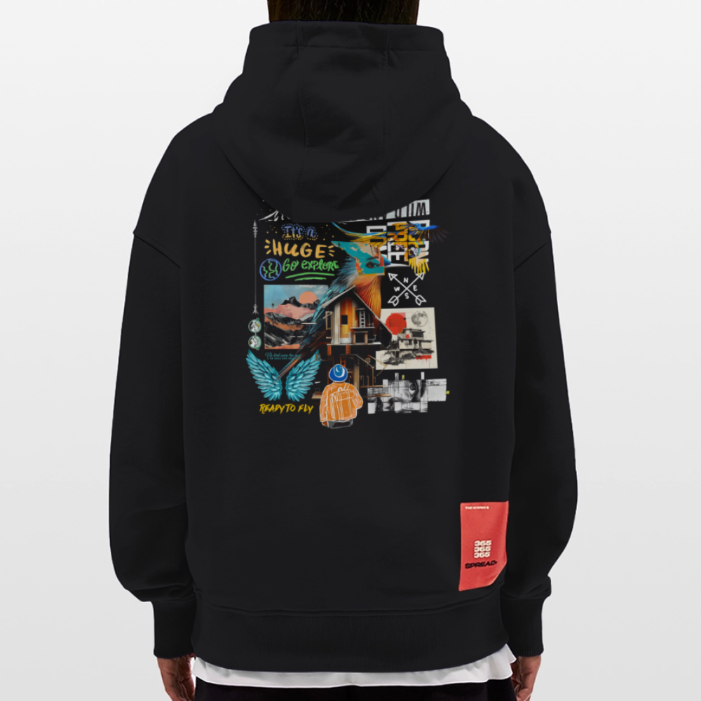 Nüwa, Wandern, 1st | Heavyweight Oversized Bio Hoodie, Unisex - SOLID BLACK