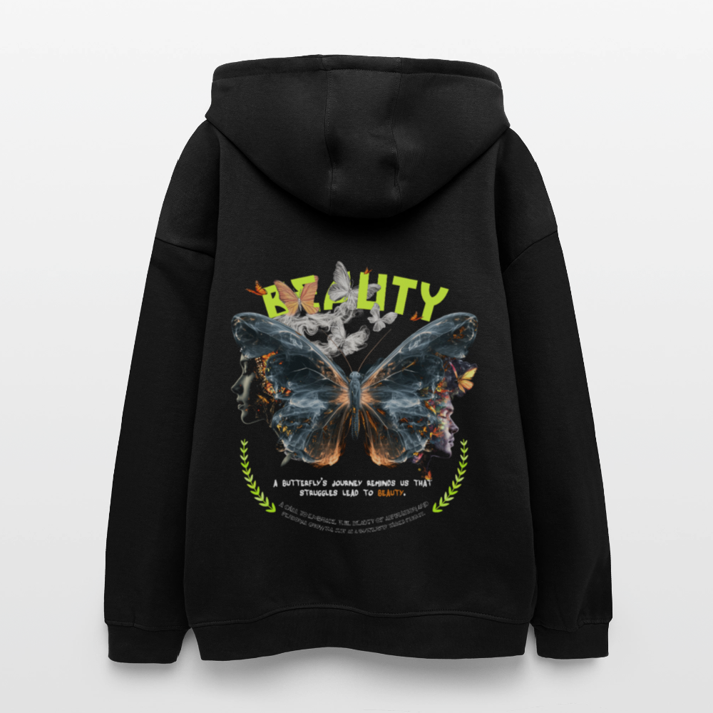Harith, Schmetterling, 1st | Freshhood, Oversized Unisex Hoodie - Schwarz