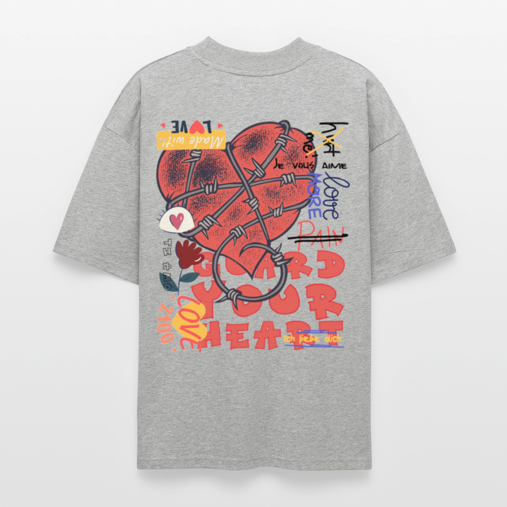 Orvandir, Herz, 1st | Blaster, Oversize Bio T-Shirt, Unisex - Grau meliert