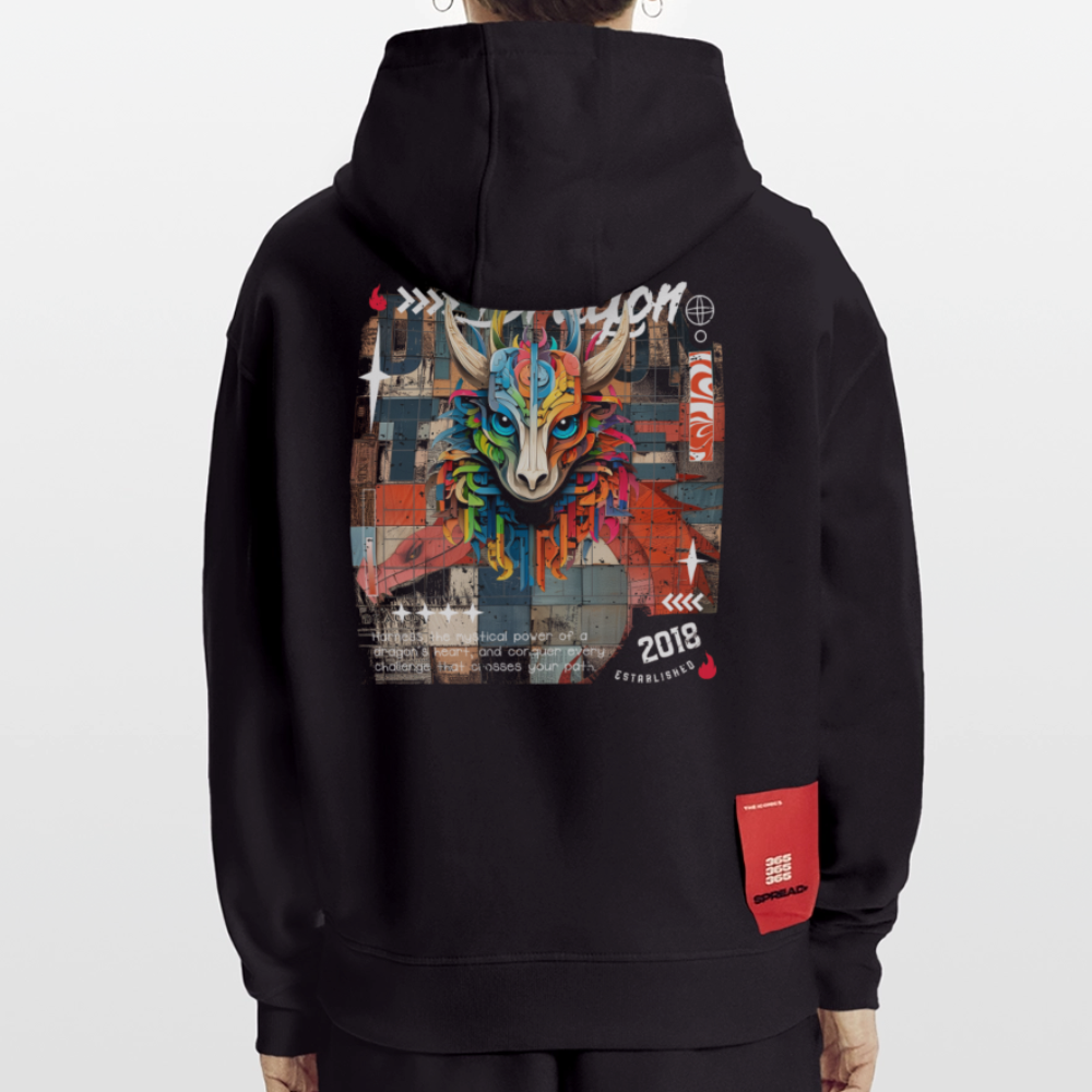 Nezha, Drache, 1st | Heavyweight Oversized Bio Hoodie, Unisex - SOLID BLACK