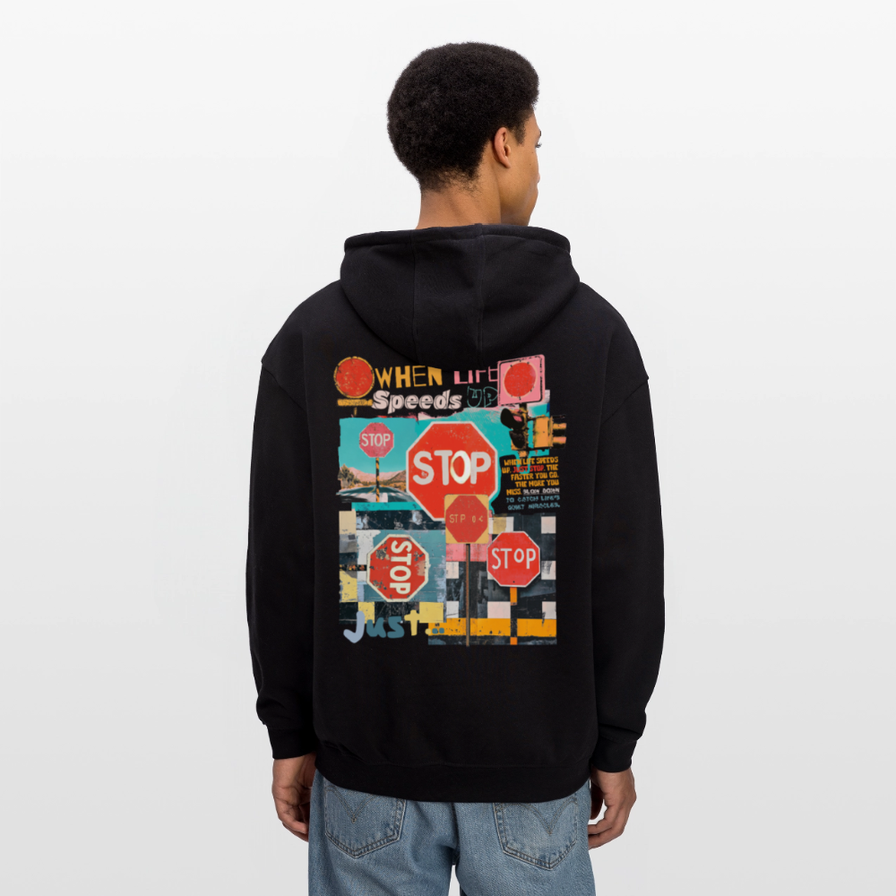 Solvarion, Stopp, 1st | Freshhood, Oversized Unisex Hoodie - Schwarz