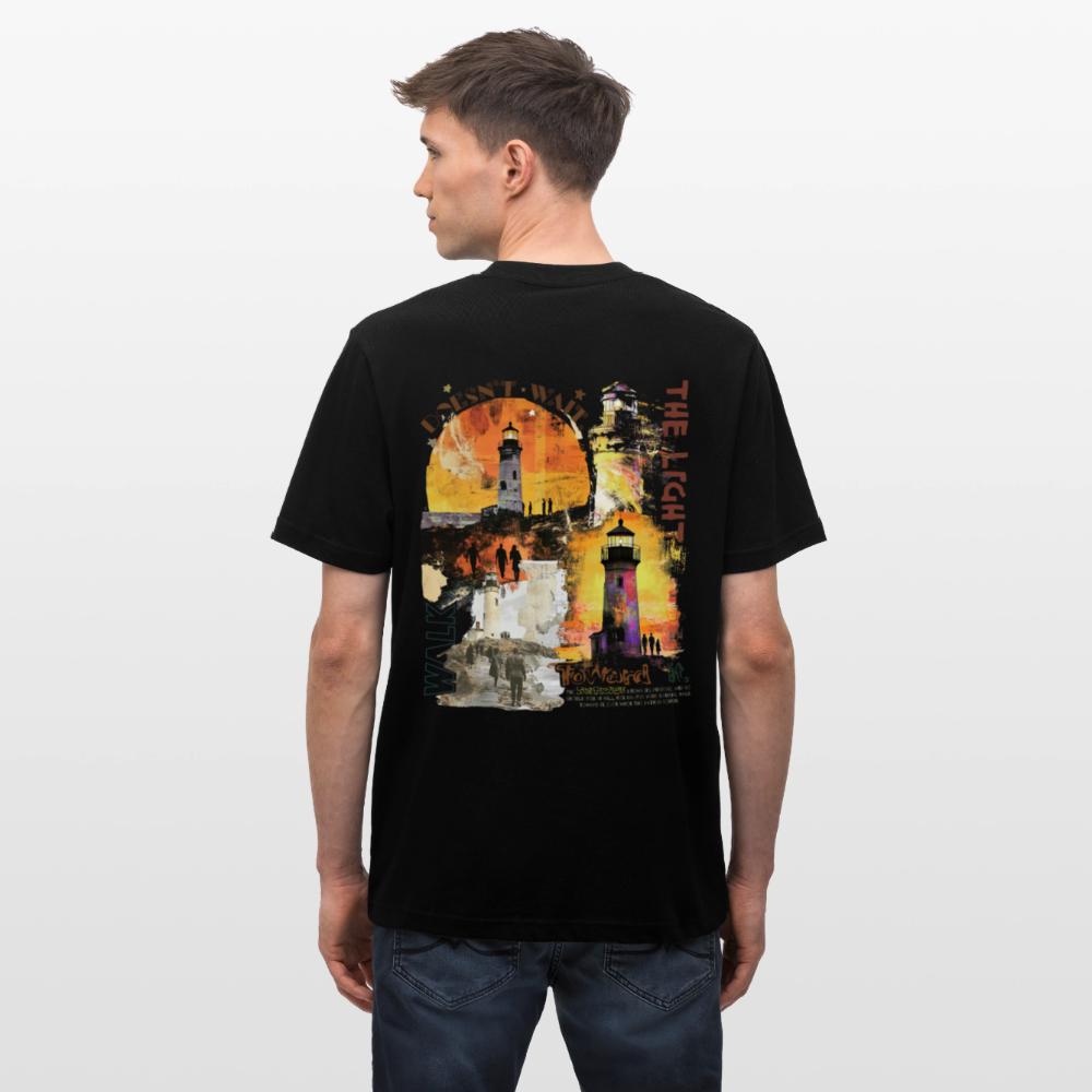 Morian, Leuchtturm, 1st | Essential, Relaxed Fit Unisex Bio T-Shirt - Schwarz