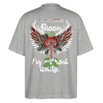 Amaterasu , Engelsflügel, 1st | Blaster, Oversize Bio T-Shirt, Unisex - Grau meliert