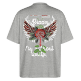 Amaterasu , Engelsflügel, 1st | Blaster, Oversize Bio T-Shirt, Unisex - Grau meliert