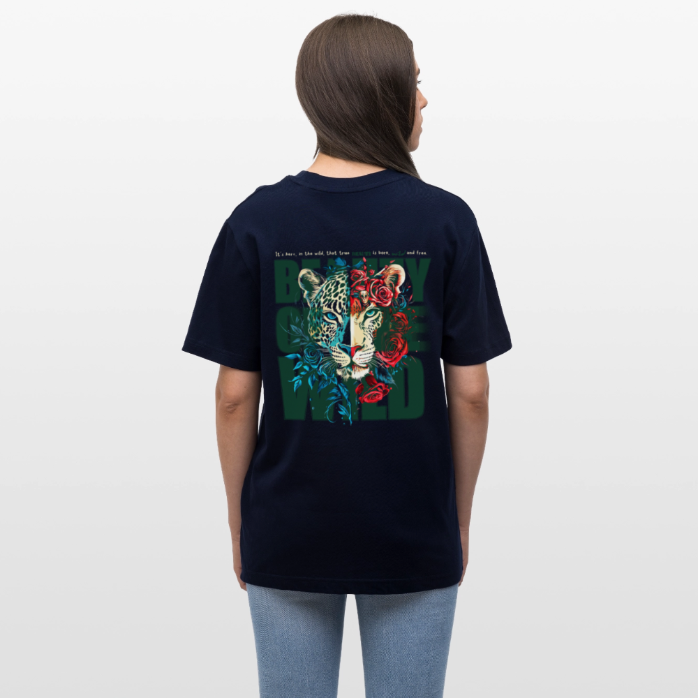 Irise, Leopard, 1st | Essential, Relaxed Fit Unisex Bio T-Shirt - Navy