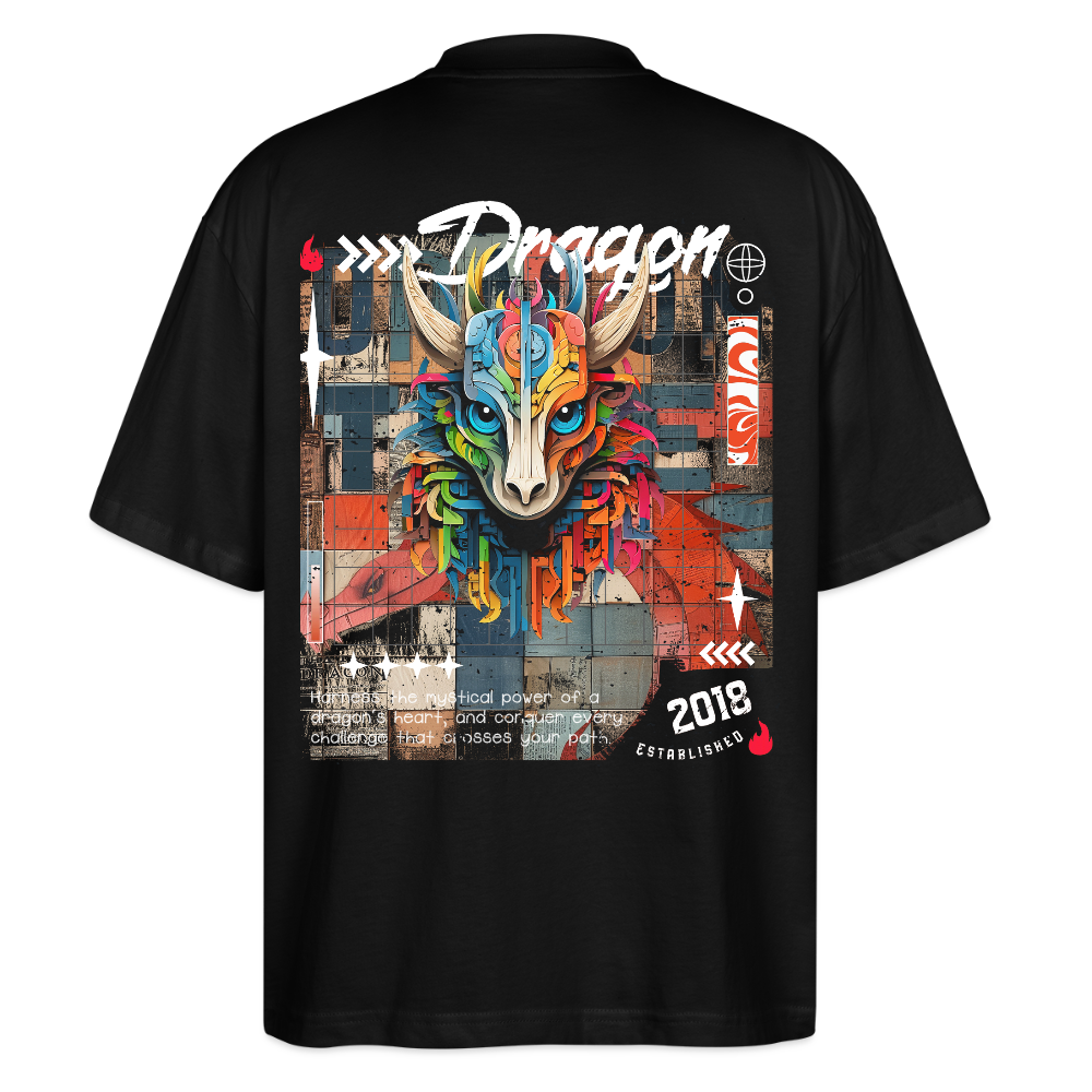 Nezha, Drache, 1st | Blaster, Oversize Bio T-Shirt, Unisex - Schwarz
